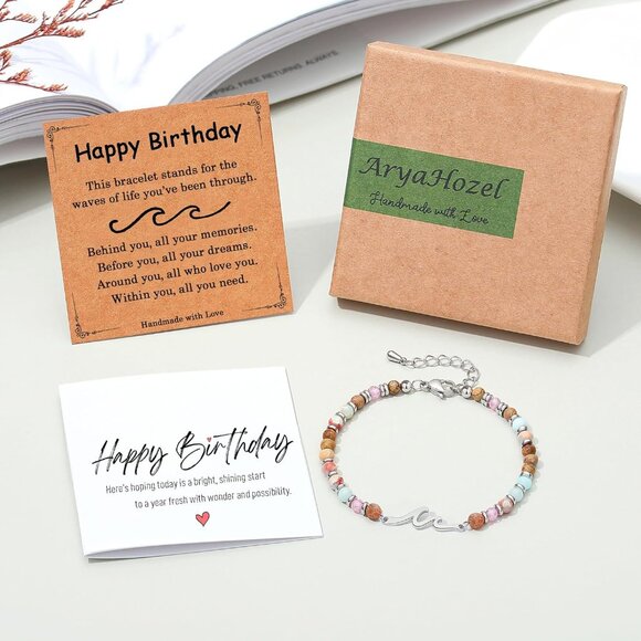 Wave Wrist Bracelet for Women Gift, Adjustable Stainless Steel and Stone, Ideal - Picture 8 of 8